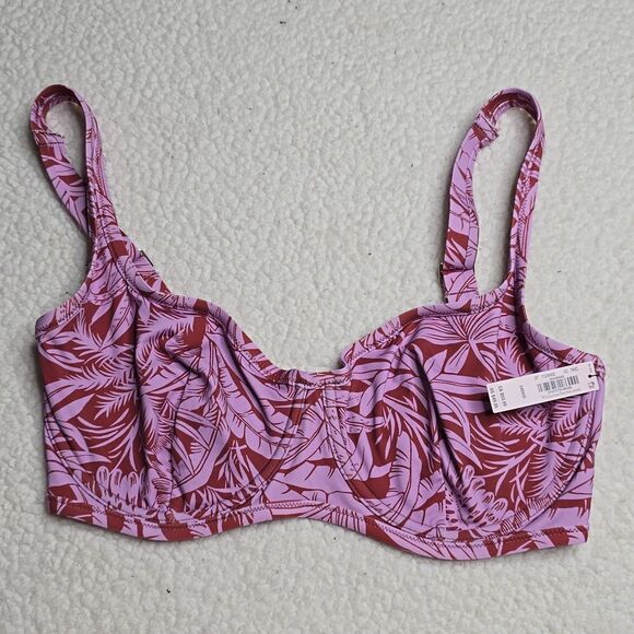 1205 NWT Essential Full-Coverage Bikini Top Sz 34DDD Tropical Purple - Picture 2 of 5
